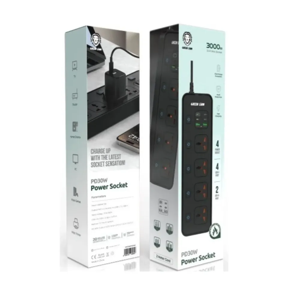 چندراهی برق ۲۵۰۰ وات گرین لاین مدل GS-500 با خروجی PD ۲۰ وات Green Lion GS-500 Power Socket PD 20W