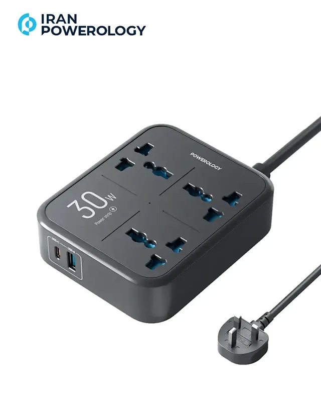 چندراهی برق پاورولوژی مدل PWCUQC037 با ۳ پریز، توان ۳۲۵۰ وات و کابل ۳ متری Powerology Power Strip 3250W 3AC