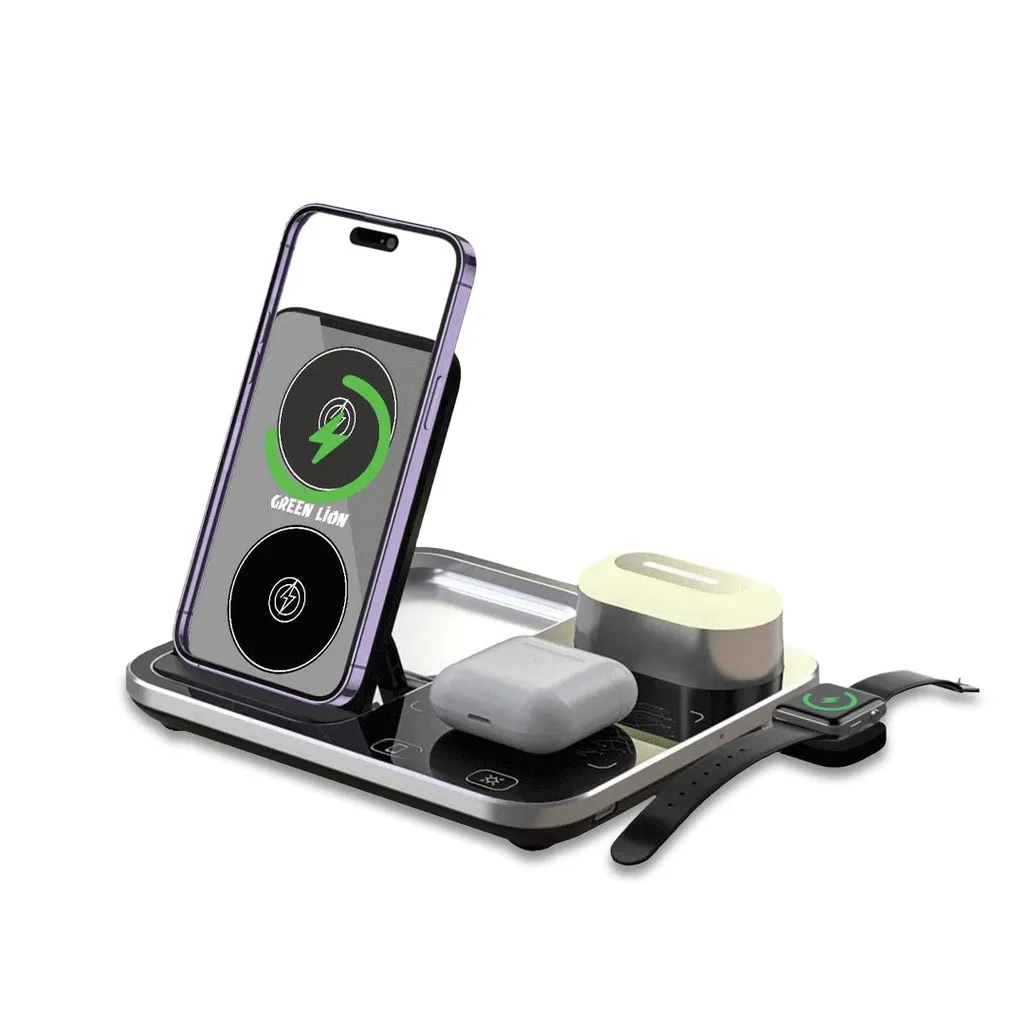شارژر رومیزی گرین لاین مدل 3iN1 Wireless Charging Station - Green Lion