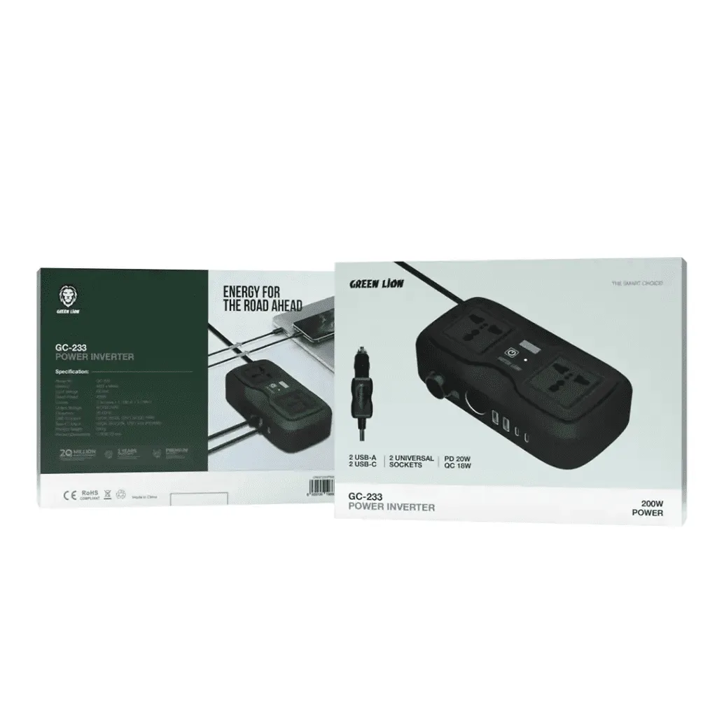 اینورتر و شارژر فندکی ماشین 200 وات گرین لاین Green Lion GC-233 Power Inverter