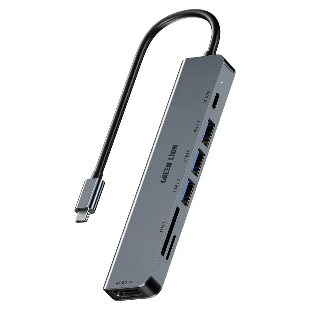 هاب 7 پورت 87 وات تایپ سی گرین لاین Green Lion 7 in 1 USB-C Hub GHB-9