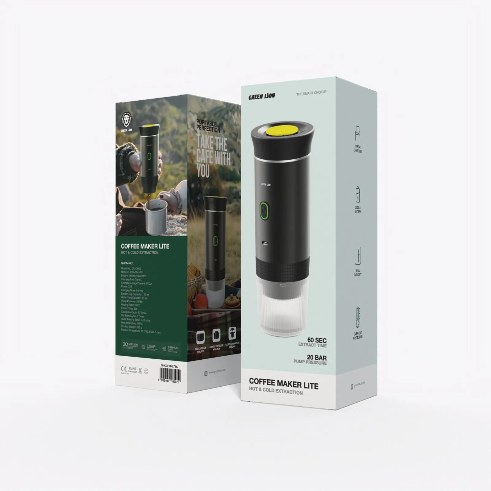 قهوه‌ساز شارژی سرد و گرم لایت گرین لاین Green Lion Coffee Maker Lite GL-CM02