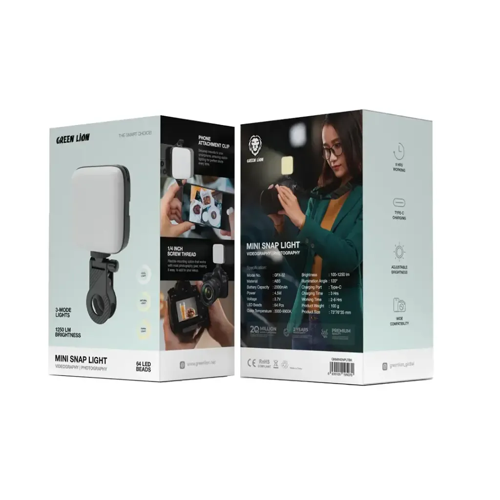 چراغ نور ثابت عکاسی و فیلم‌برداری شارژی گرین لاین Green Lion Mini Snap Light مدل GFX-32