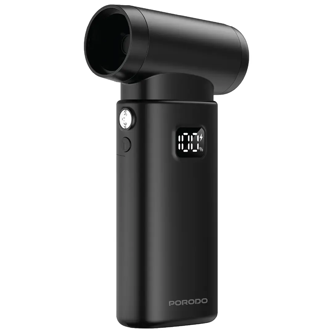 جت فن شارژی پرودو Porodo Powermax PDTB2432BK با سرعت ۱۳۰٬۰۰۰ دور بر دقیقه به همراه نور LED