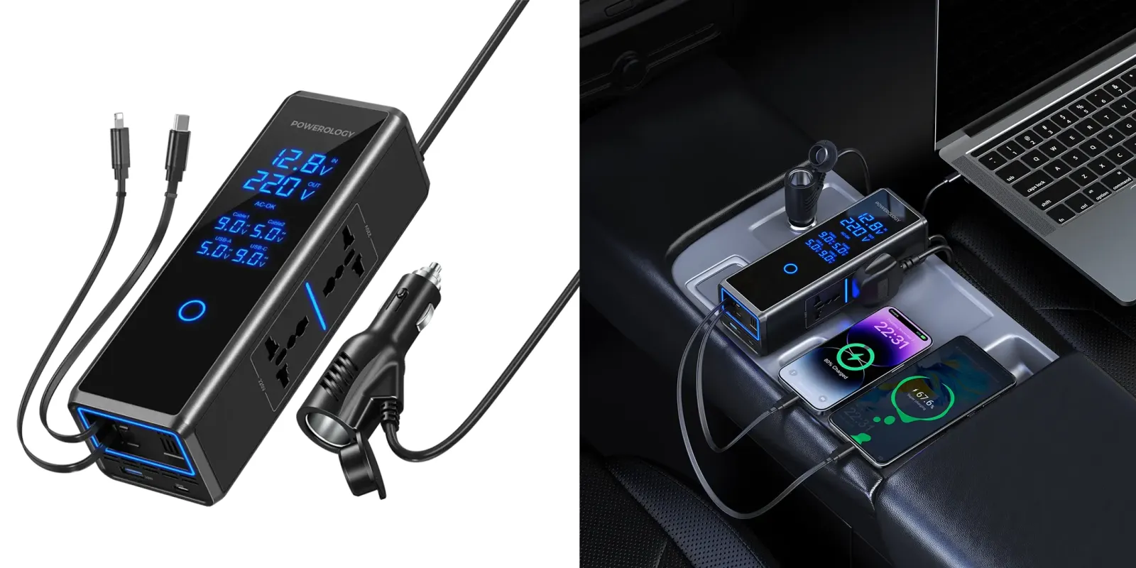 اینورتر خودرو مدل PWCPI300W پاورولوژی Powerology 300W x2 AC Socket Car Power Inverter