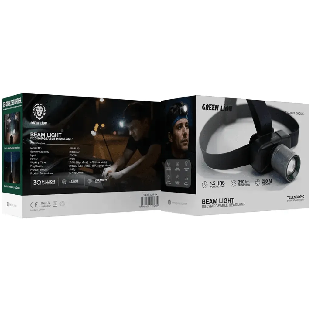 چراغ پیشانی قابل شارژ بیم لایت گرین لاین Green Lion Beam Light Rechargeable Headlamp