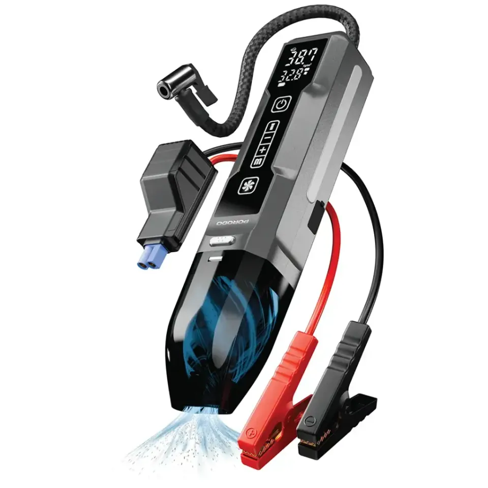 جامپ استارت و پمپ باد و جارو شارژی پرودو Porodo Ignatov Jump Starter & Air Pump with Handheld Vacuum PDJS41BK