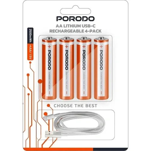 باتری قلمی قابل شارژ AA Porodo USB‑C مدل PDAA25RB
