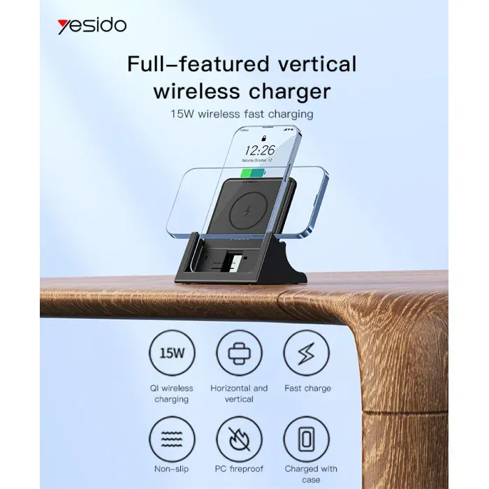 هولدر و شارژر وایرلس رومیزی یسیدو مدل YESIDO DS15 DESKTOP WIRELESS