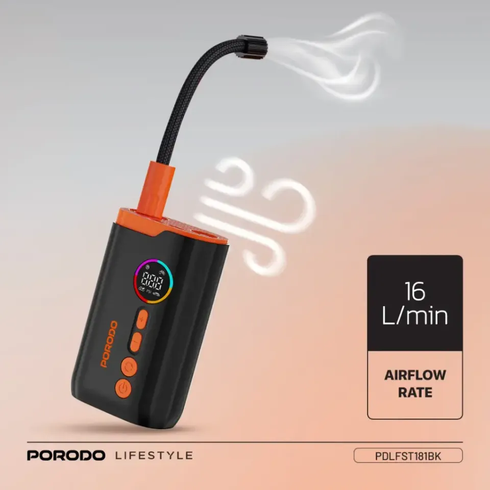 پمپ باد و چراغ قوه شارژی پرودو Porodo Lifestyle Electric Air Inflator PD-LFST181