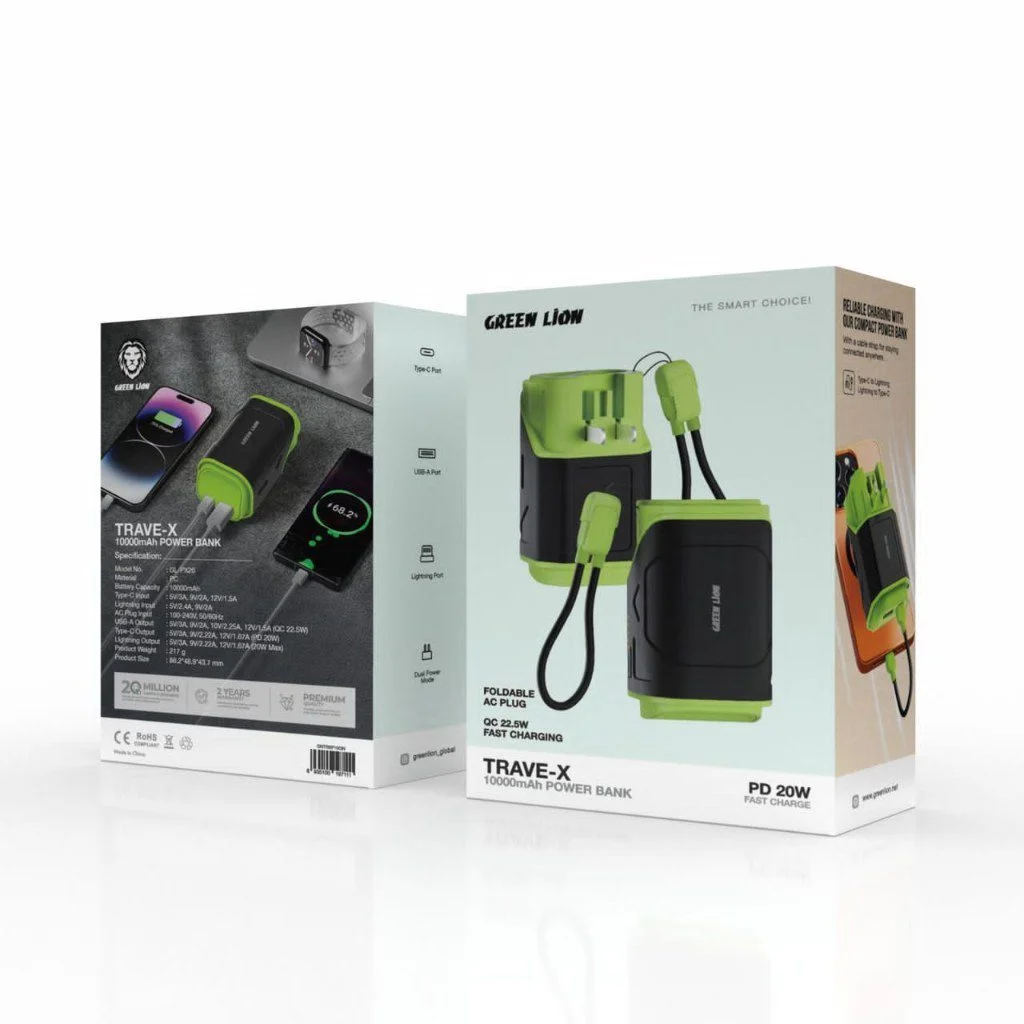 پاور بانک گرین لاین مدل Trave-X ظرفیت 10000 میلی آمپر ساعت Green Lion Trave-X 10000mAh Power Bank
