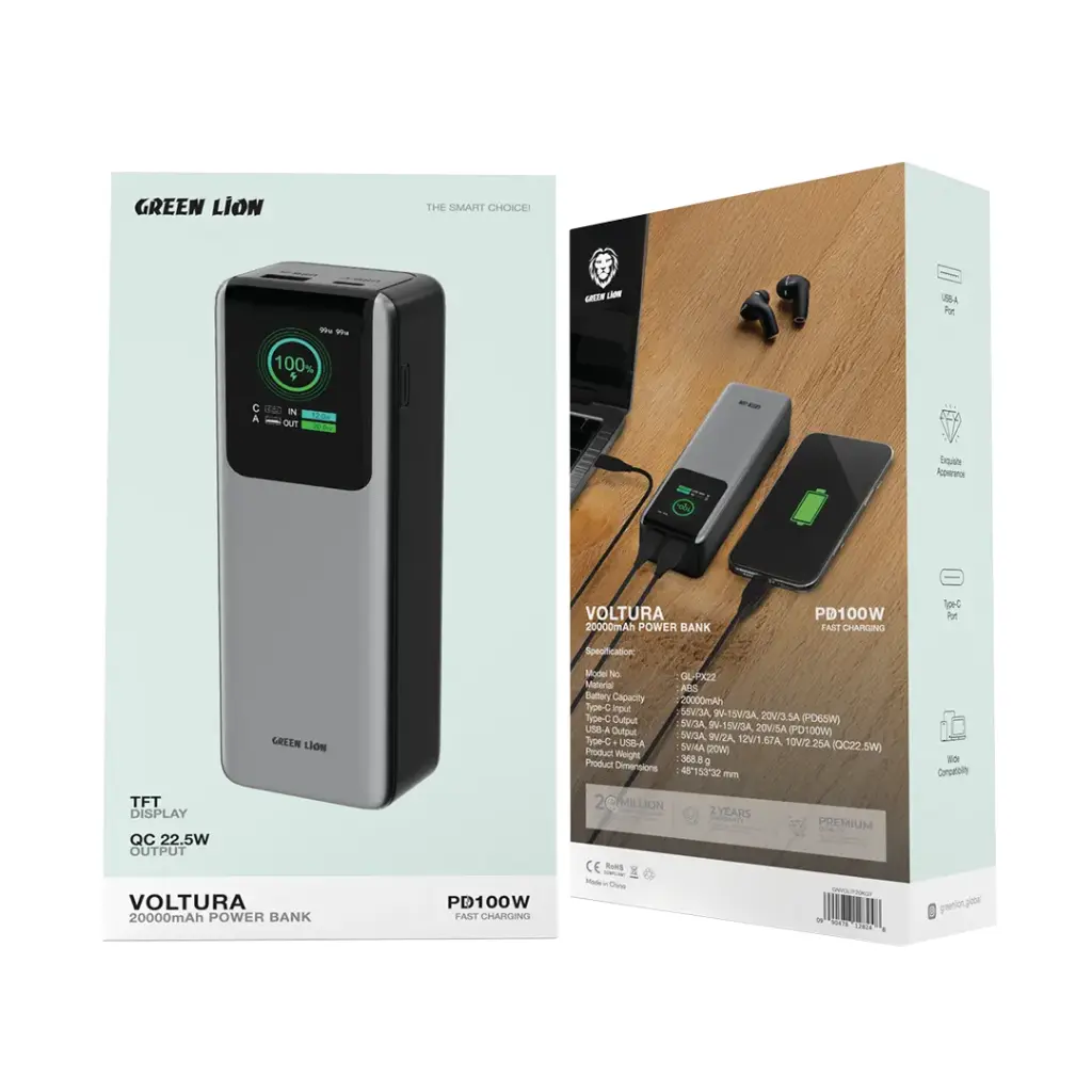 پاوربانک گرین لاین مدل Voltura ظرفیت 20000 میلی آمپر ساعت Green Lion Voltura 20000mAh Power Bank
