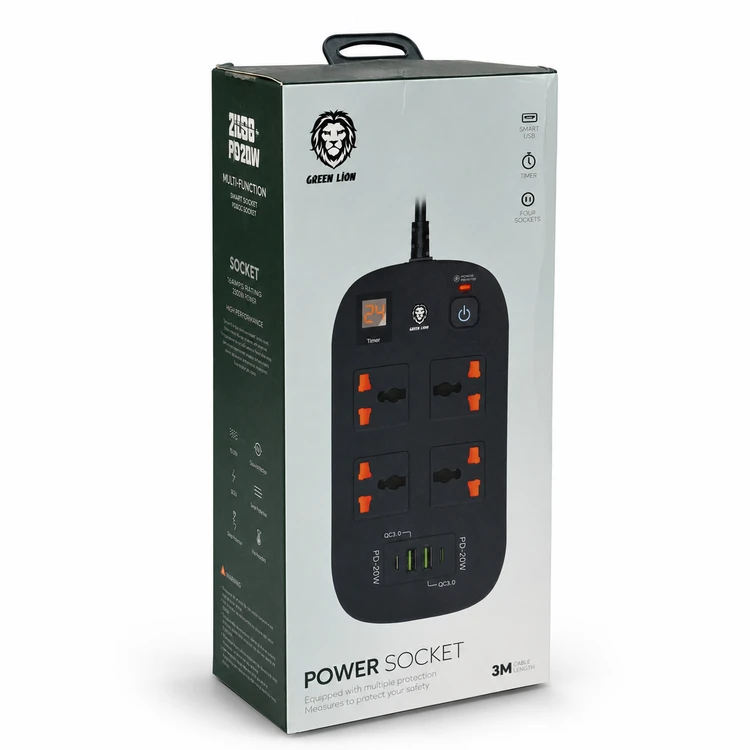 چندراهی برق تایمردار گرین لاین مدل GNPS2PDBK با توان ۳۵۰۰ وات Green Lion Smart Power Socket With Timer
