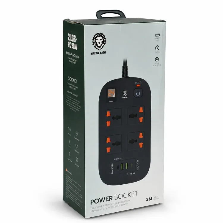 چندراهی برق تایمردار گرین لاین مدل GNPS2PDBK با توان ۳۵۰۰ وات Green Lion Smart Power Socket With Timer